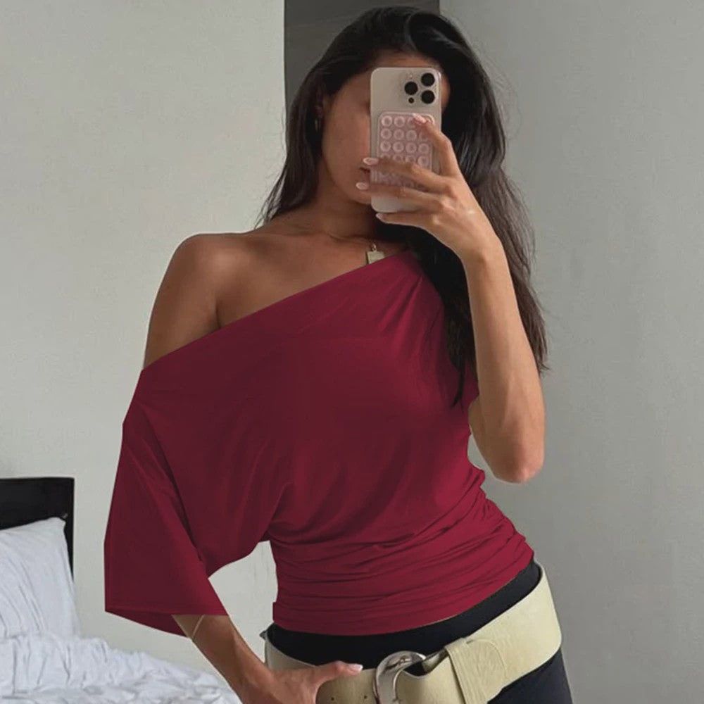 Zomerse One Shoulder Top met Korte Mouwen - Stijlvol en Sexy