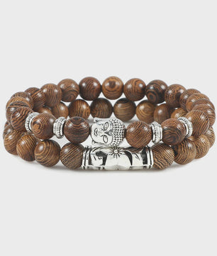 Set van 2 Houten Kralen Armbanden met Buddha & Natuursteen - Meditatie & Spirituele Sieraden