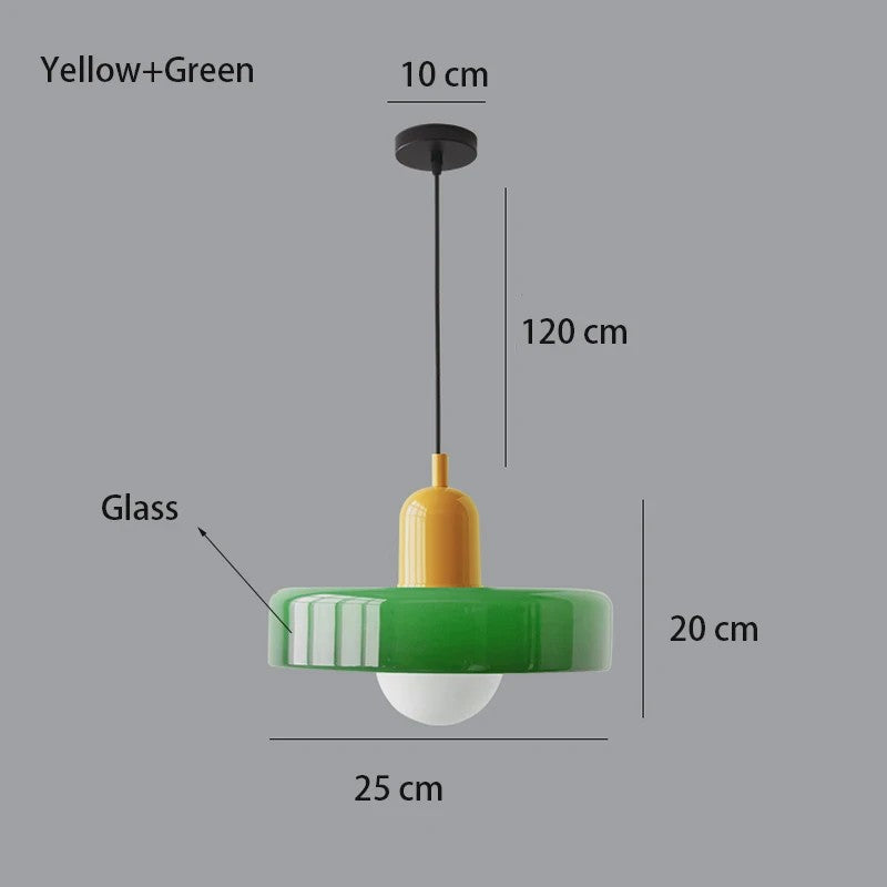 Nordic Bauhaus Hanglamp - Retro Glas & Kleurrijke Kap voor Woonkamer, Eetkamer, Bar