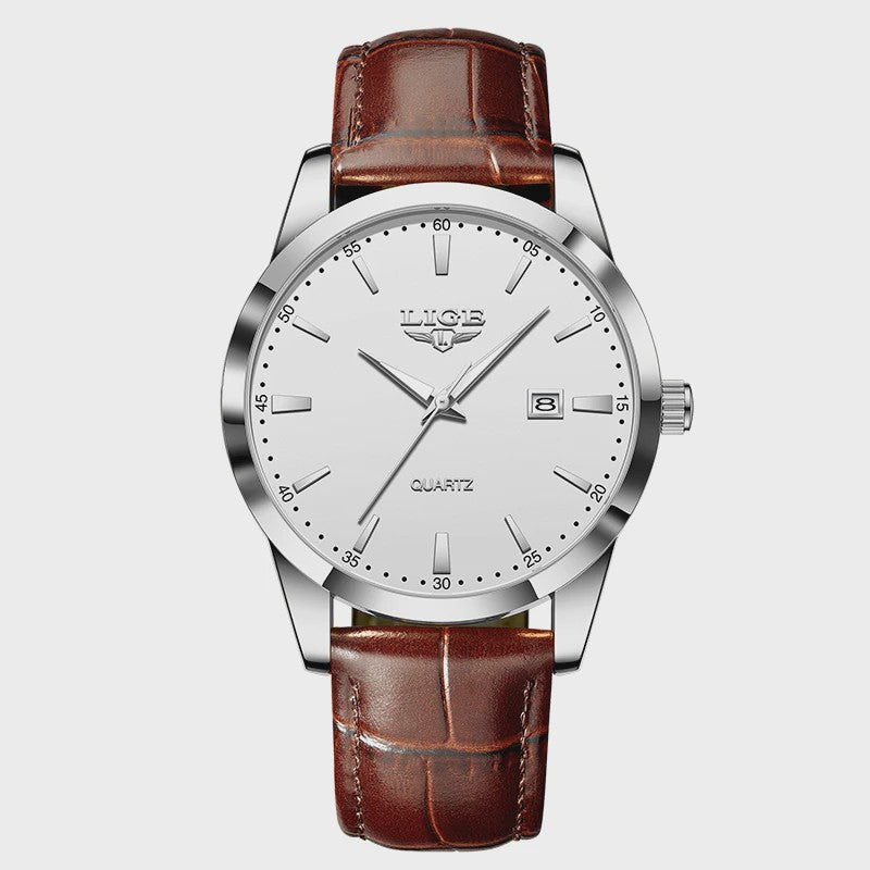 LIGE Heren Horloge Bruin Leer - Stijlvol Militair Quartz Horloge met Datum & Waterdicht