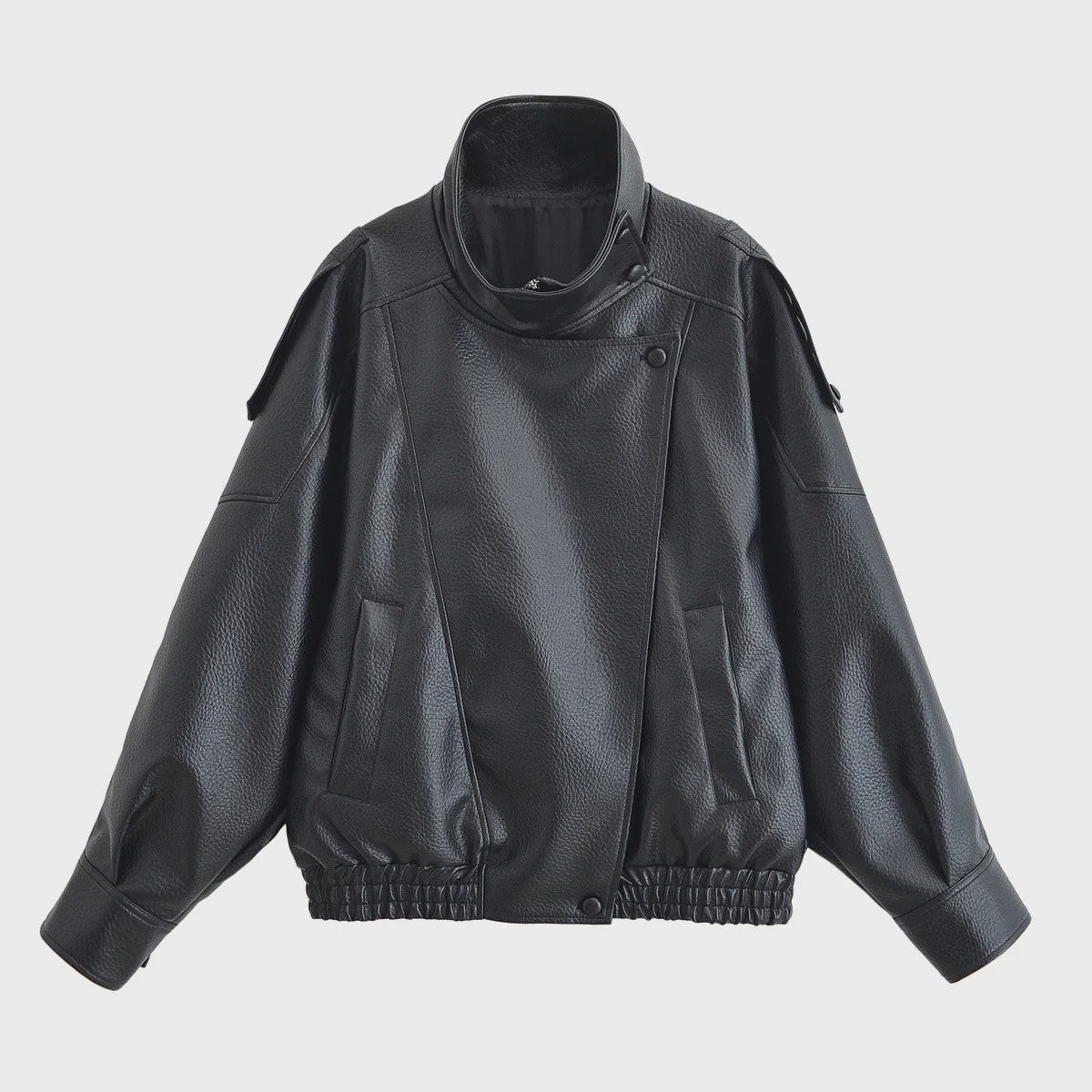Dames Elegante Zwarte Jas - Street Style Asymmetrisch met Rits en Zakken