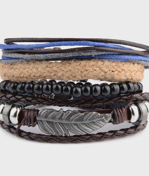 Heren Leren Armbanden Set - Viking, Gothic & Punk Stijl - Multilayer Vintage