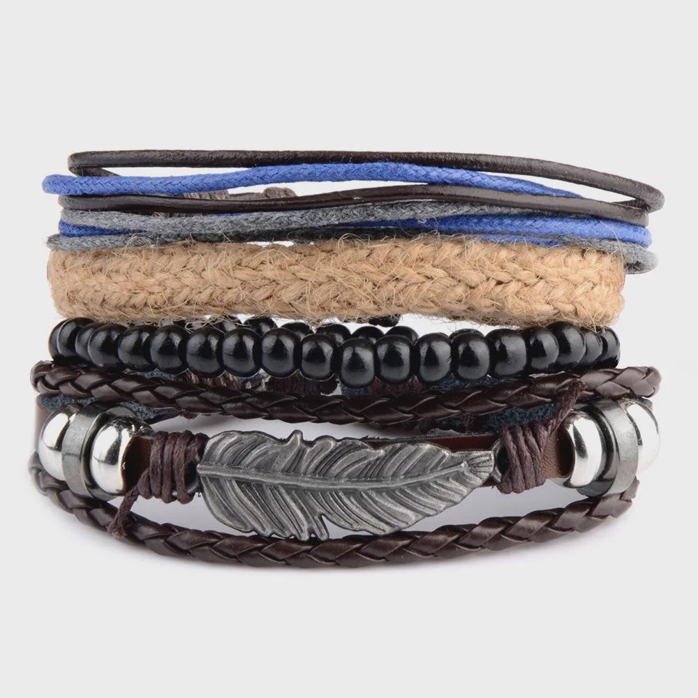 Heren Leren Armbanden Set - Viking, Gothic & Punk Stijl - Multilayer Vintage