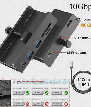 Aluminium USB 3.0/3.2 Hub met Clip: 5Gbps/10Gbps Docking Station voor Monitor & Bureau