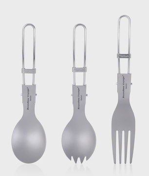 Titanium Camping Bestek Set - Opvouwbaar Lepel, Vork, Spork & Eetstokjes voor Outdoor Picknick
