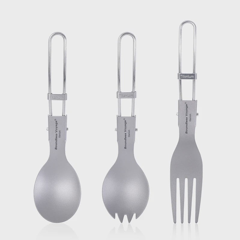 Titanium Camping Bestek Set - Opvouwbaar Lepel, Vork, Spork & Eetstokjes voor Outdoor Picknick