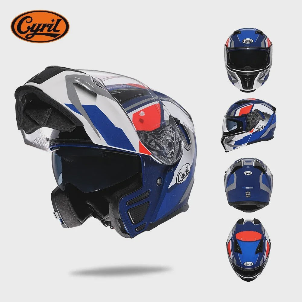 Cyril Motorcross Flip-Up Helm - Volledig Gelaatsmasker met Breed Helder Vizier & DOT Keurmerk