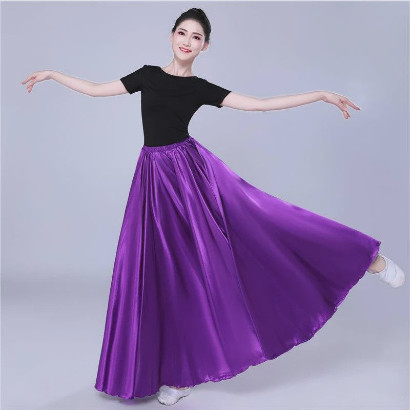 Glanzende Satijnen Lange Dansrok - Swing & Buikdans - 14 Kleuren