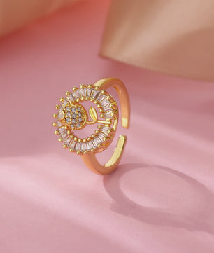 Luxe Gouden Ringen Set: Zirkonia & Boze Oog Design - Verstelbaar & Trendy