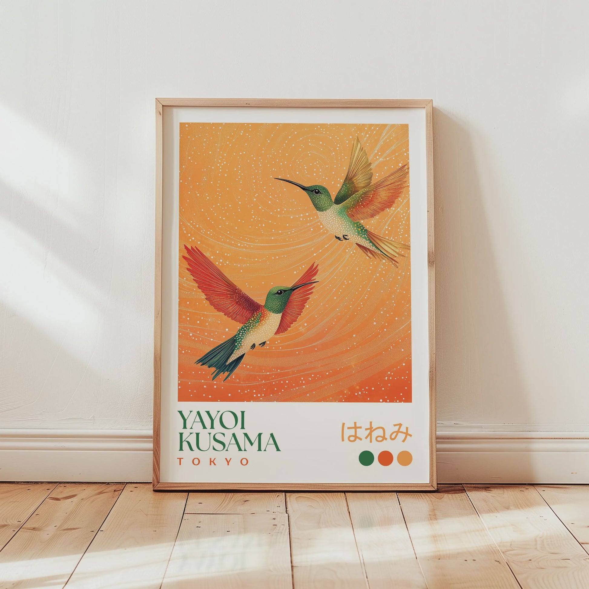 Japanse Kunst Poster: Yayoi Kusama Stijl Vliegende Kraanvogels & Koi Vissen