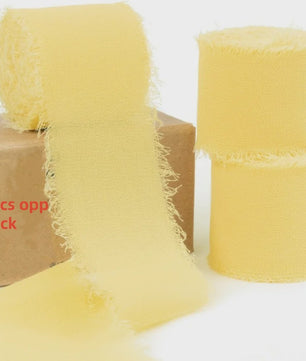 Handgemaakte Satijn Chiffon Lint Set - 3 Rollen van 5m met Rafeleffect voor Bruiloft, Cadeau & DIY Decoratie