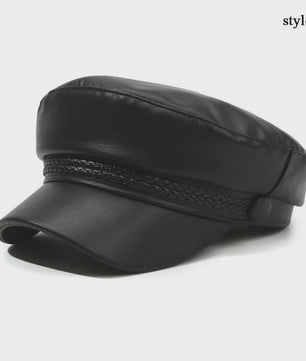 Klassieke Zwarte PU Lederen Baret met Vizier - Retro Stijl Pet voor Dames