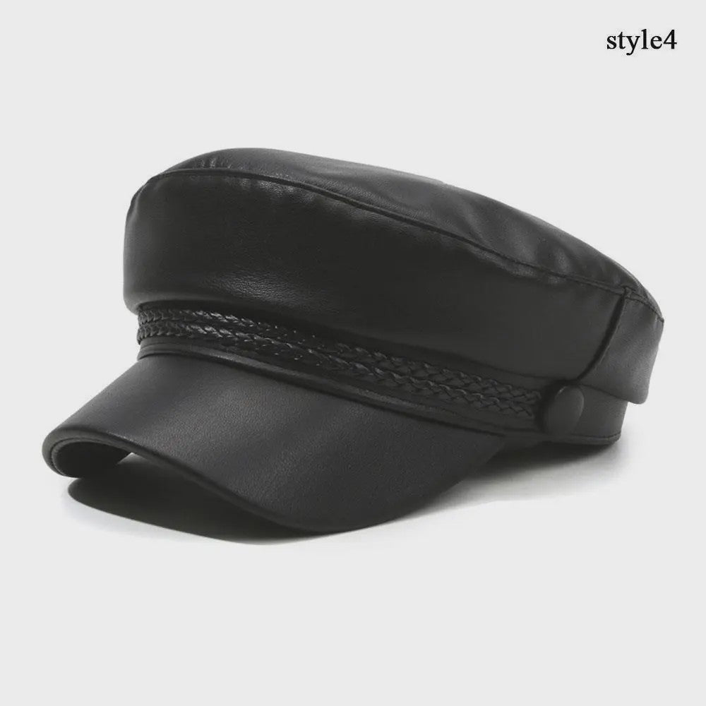 Klassieke Zwarte PU Lederen Baret met Vizier - Retro Stijl Pet voor Dames