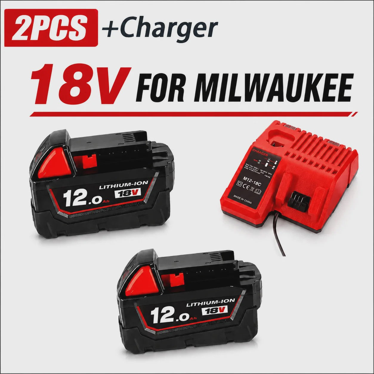 18V Lithium-Ion Accu voor Milwaukee M18 - Hoge Capaciteit 12.0Ah