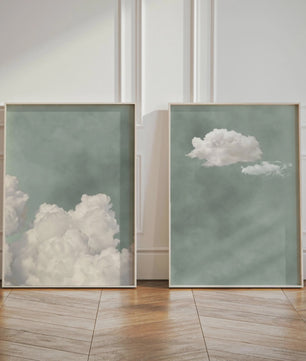 Abstracte Blauwe Wolken Poster - Minimalistische Canvas Muurkunst voor Moderne Woonkamer