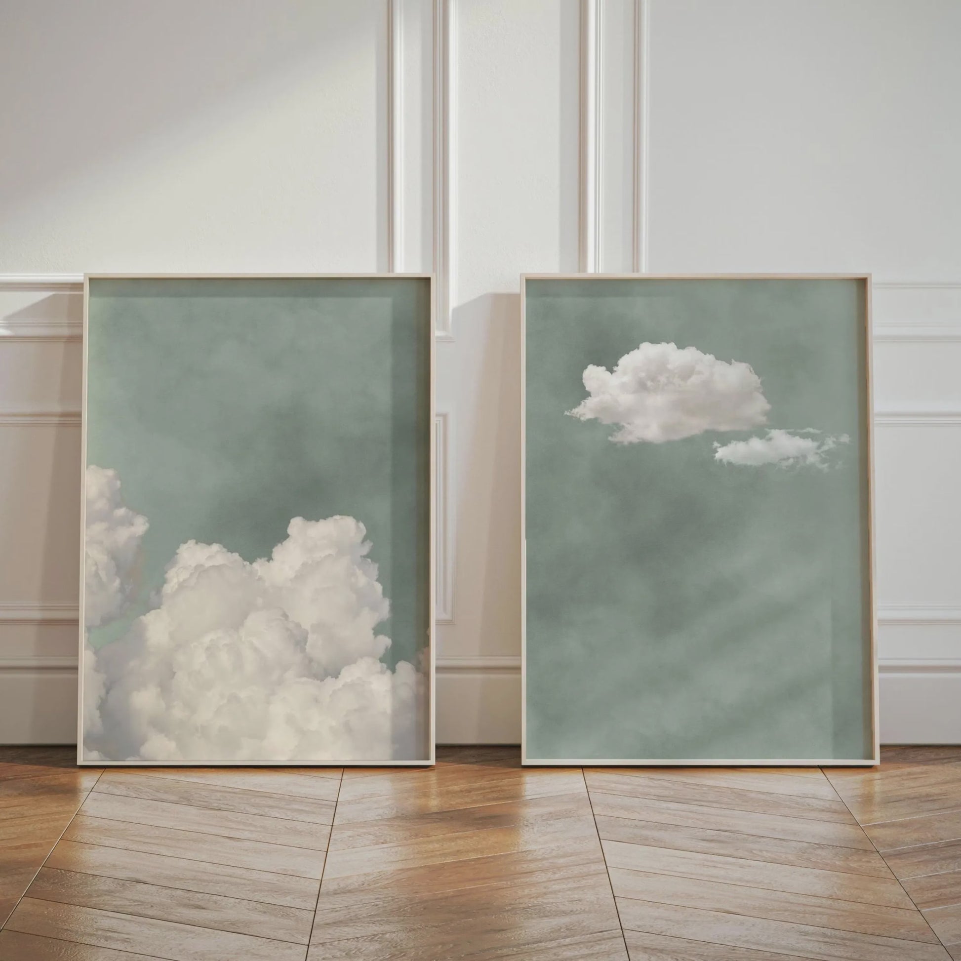 Abstracte Blauwe Wolken Poster - Minimalistische Canvas Muurkunst voor Moderne Woonkamer