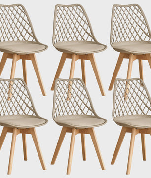Moderne Eetkamerstoelen Set (4/6 stuks) - Mesh Rug, Houten Poten & Gestoffeerde Zitting