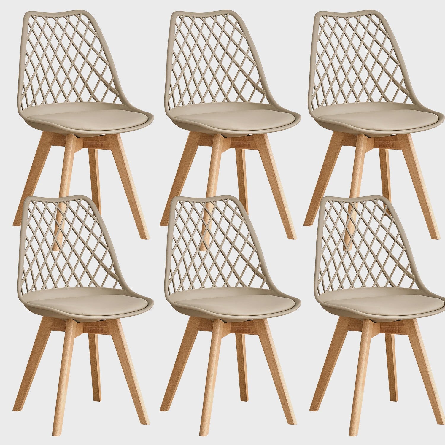 Moderne Eetkamerstoelen Set (4/6 stuks) - Mesh Rug, Houten Poten & Gestoffeerde Zitting