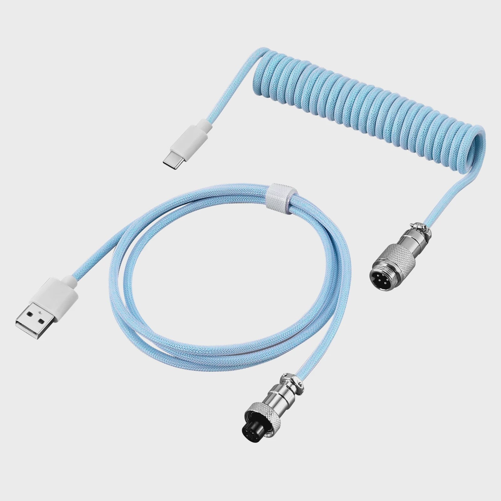 Coiled USB-C naar USB-A Keyboard Kabel met Afneembare Aviator Connector - Dubbel Sleeved