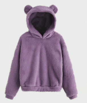 Schattige Fluffy Hoodie met Berenoren - Dames Winter Pullover