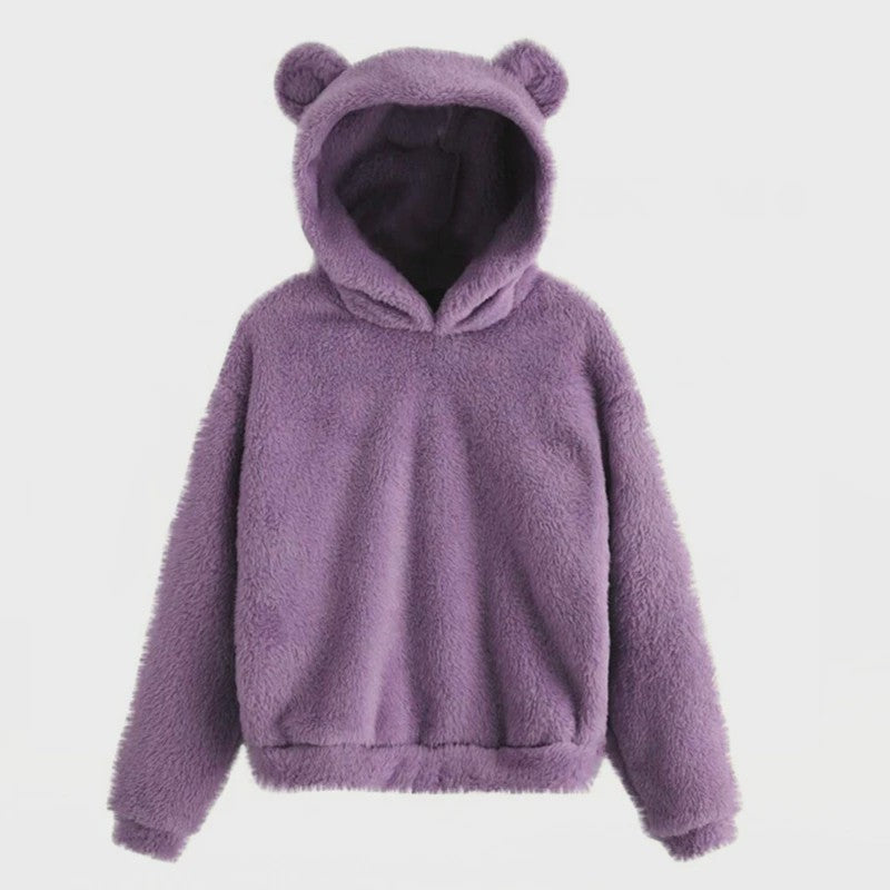 Schattige Fluffy Hoodie met Berenoren - Dames Winter Pullover
