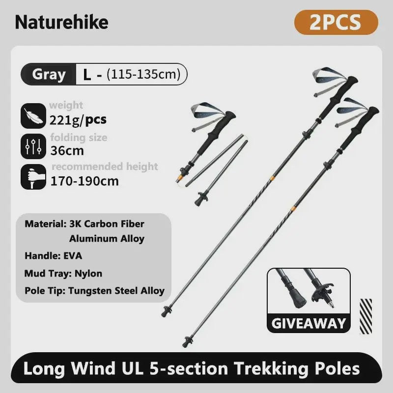 Naturehike Ultralichte Carbon Fiber Trekkingstokken - Opvouwbaar & Snel Sluitend