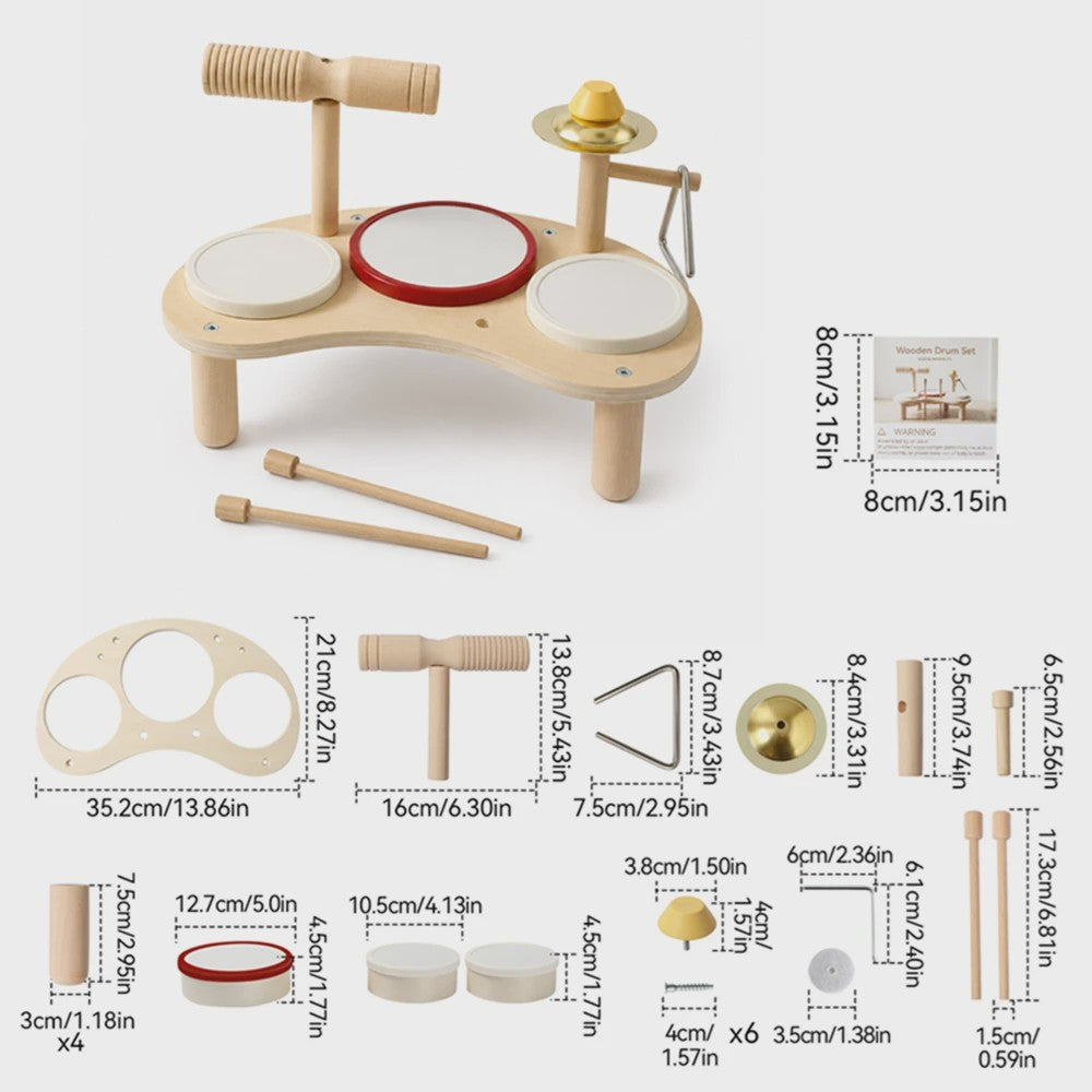 Houten Montessori Muziektafel voor Baby's & Kinderen - Xylofoon, Trommels & Windgong