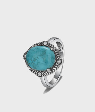 S925 Zilveren Ring met Ovaal Natuurlijke Turkoois - Fijne Sieraden voor Dames en Heren
