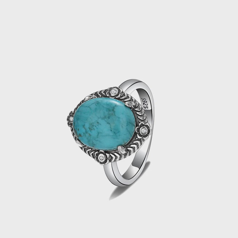S925 Zilveren Ring met Ovaal Natuurlijke Turkoois - Fijne Sieraden voor Dames en Heren