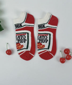 Grappige Sokken met Frietjes & Ketchup Print - Unisex Mid-Calf Sokken