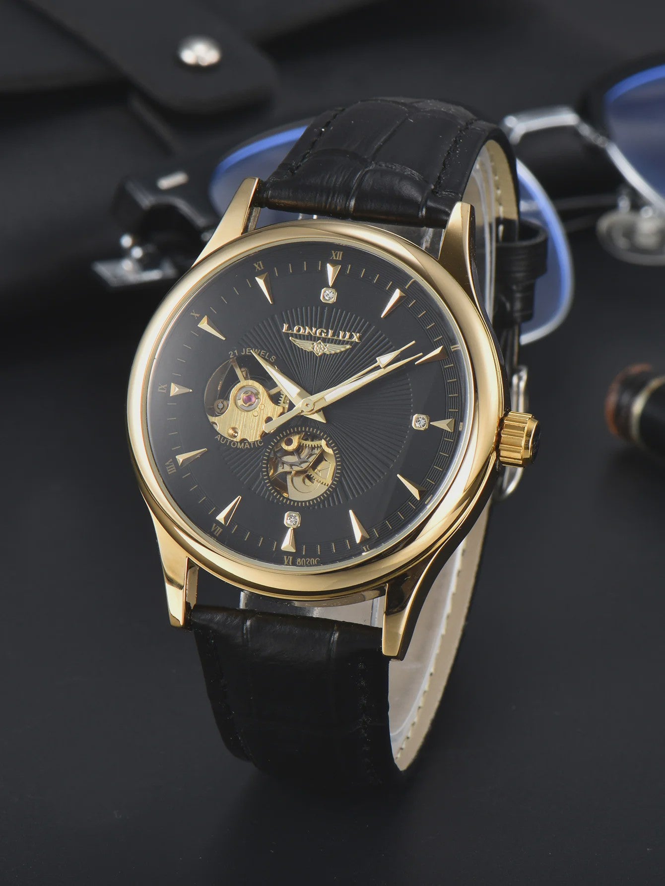 LONGLUX Heren Automatisch Skeleton Horloge - Elegant, Waterdicht & Romeinse Cijfers