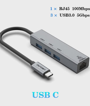 USB-C Docking Station met Gigabit Ethernet (1000Mbps) en 3x USB 3.0 Poorten | 100W PD