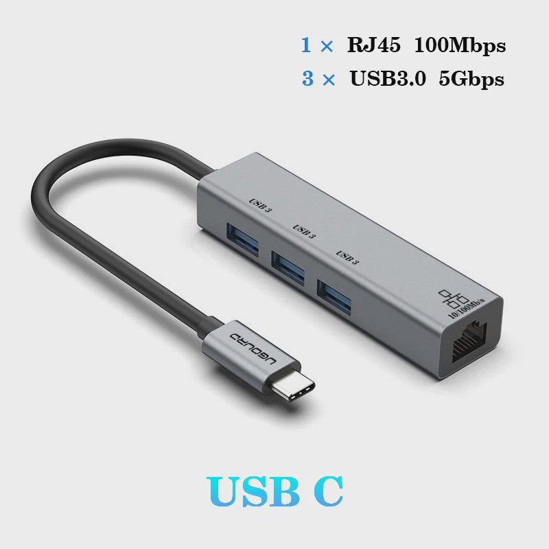 USB-C Docking Station met Gigabit Ethernet (1000Mbps) en 3x USB 3.0 Poorten | 100W PD