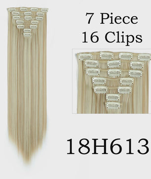 24 Inch Clip-in Haarverlenging - 7 Delig Set met 16 Clips - Synthetisch Recht Haar (Blond & Zwart)