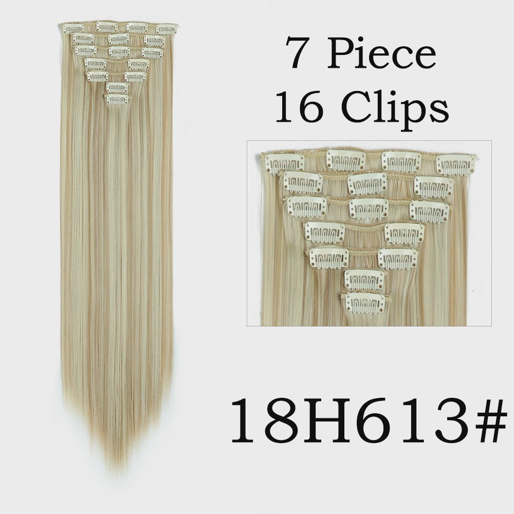 24 Inch Clip-in Haarverlenging - 7 Delig Set met 16 Clips - Synthetisch Recht Haar (Blond & Zwart)