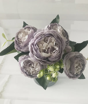 Roze Zijden Pioen Kunstboeket 30cm - 5 Grote Bloemen & 4 Knopen voor Decoratie
