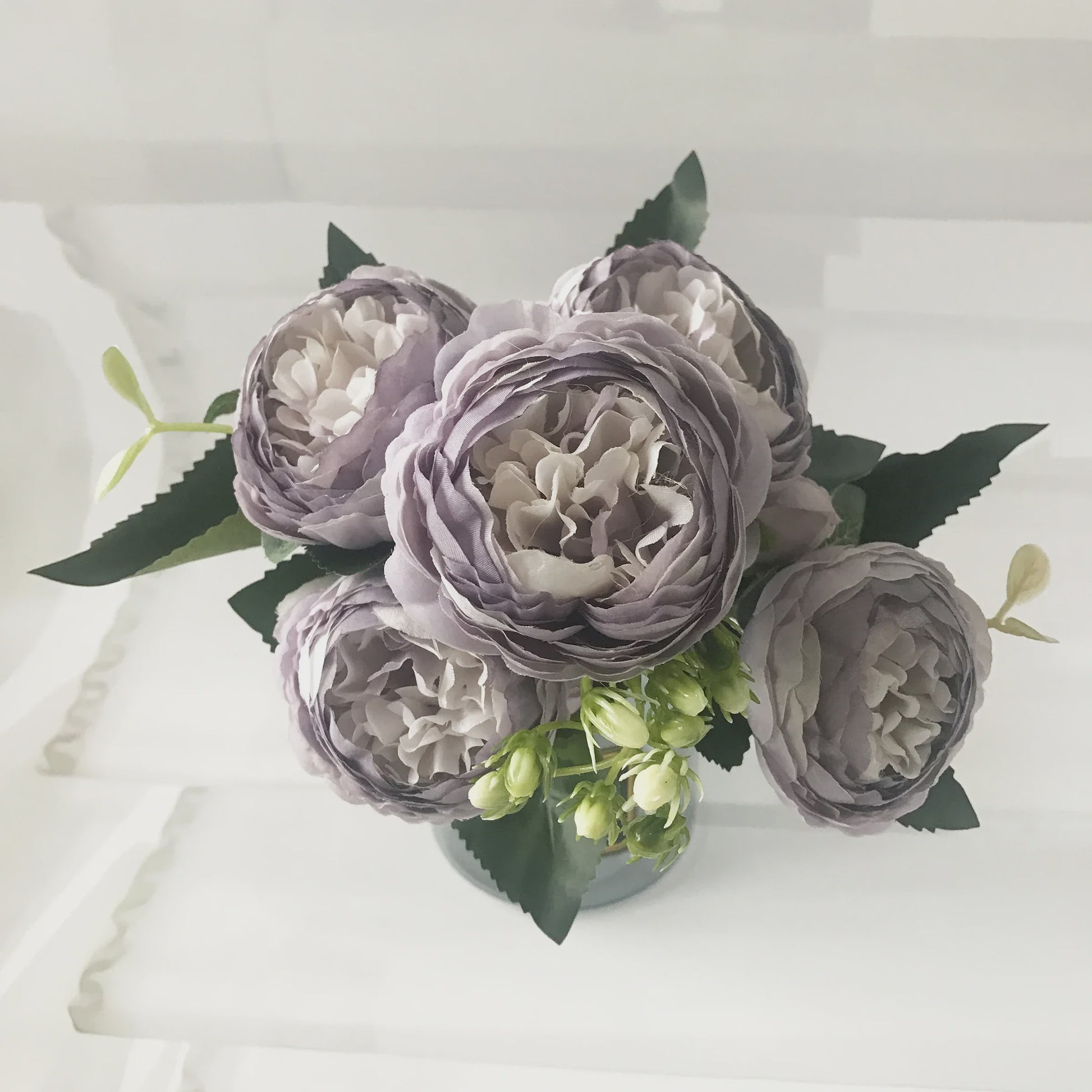 Roze Zijden Pioen Kunstboeket 30cm - 5 Grote Bloemen & 4 Knopen voor Decoratie