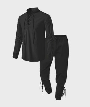Middeleeuws Piraten Kostuum Set: Shirt met Vetersluiting en Broek