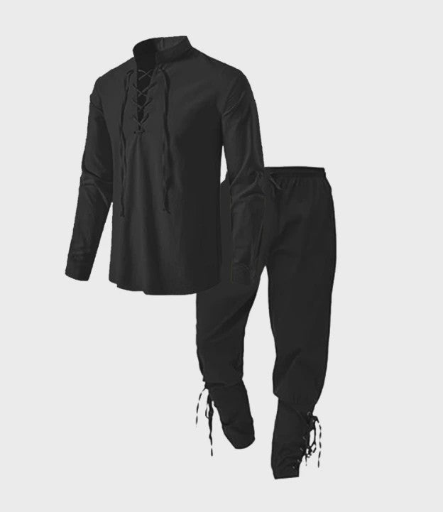 Middeleeuws Piraten Kostuum Set: Shirt met Vetersluiting en Broek