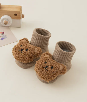 Schattige Babysokjes met Beer - Zacht Katoen, Anti-slip, Lente/Herfst