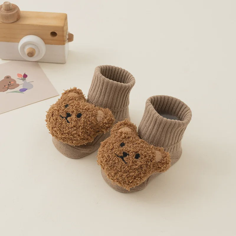 Schattige Babysokjes met Beer - Zacht Katoen, Anti-slip, Lente/Herfst
