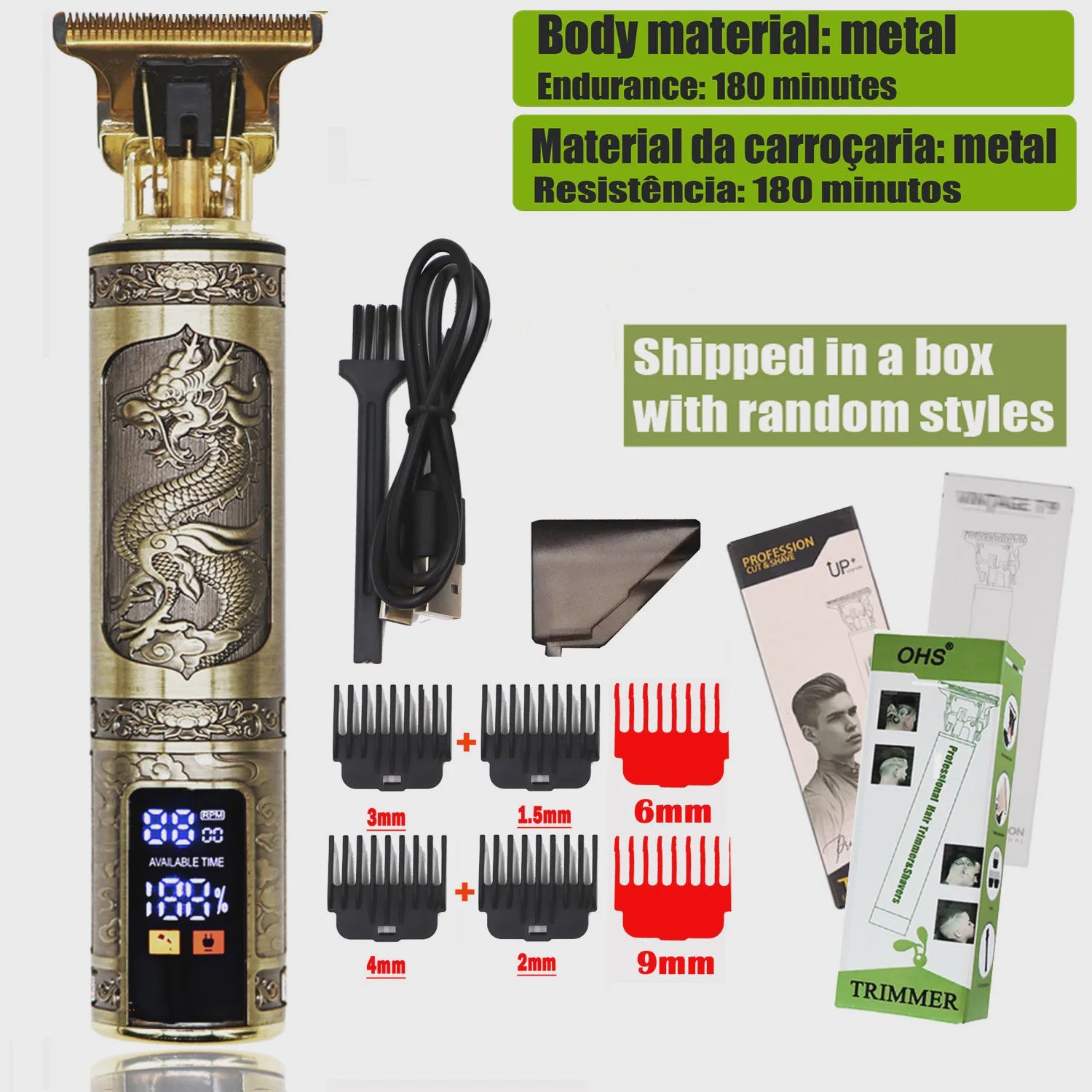 OHS Vintage Oplaadbare T9 Baardtrimmer & Haarsnijmachine - Professionele Draadloze Scheerapparaat voor Mannen