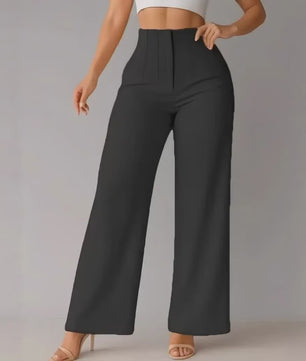 Elegante Dames Pantalon met Hoge Taille en Wijde Pijpen - Perfect voor Kantoor en Casual Gelegenheden