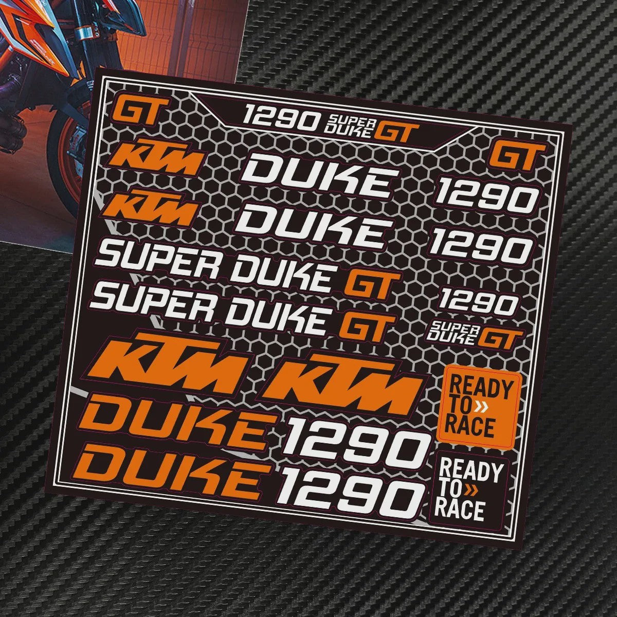 KTM "Ready To Race" Motor Stickers Set - Logo's & Decals voor Duke, RC390, Adventure