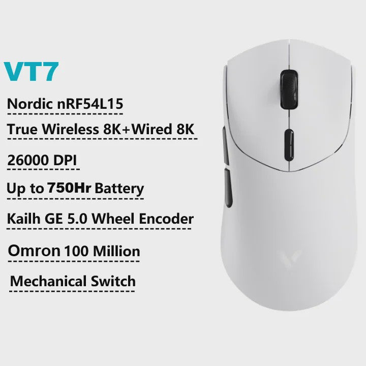 Rapoo VT7 MAX Draadloze Gaming Muis: 8K Polling Rate, Ultralicht & 750u Batterij