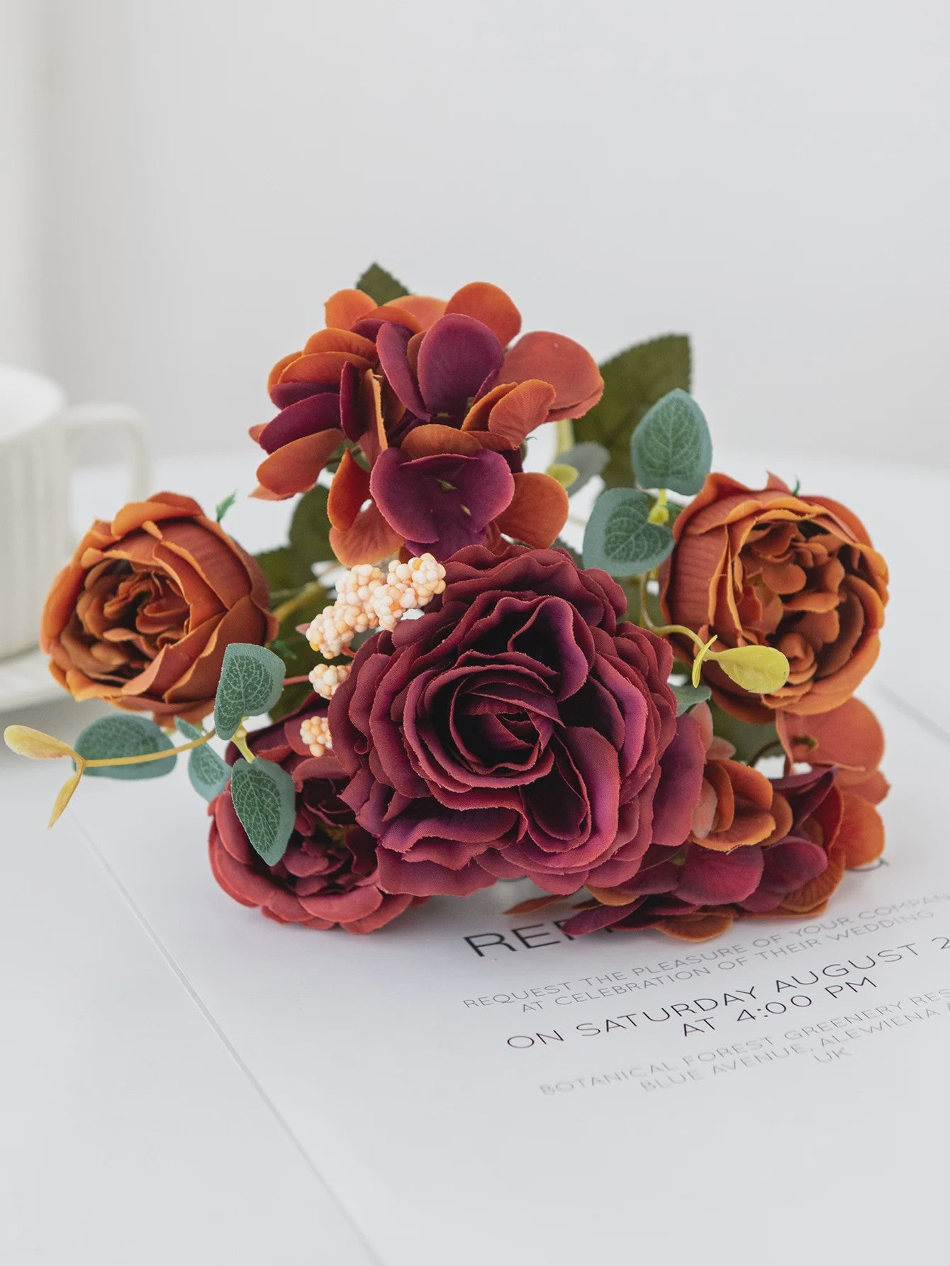 Retro Zijden Bloemenboeket: Vintage Rozen, Hortensia & Pioen voor Bruid & Decoratie
