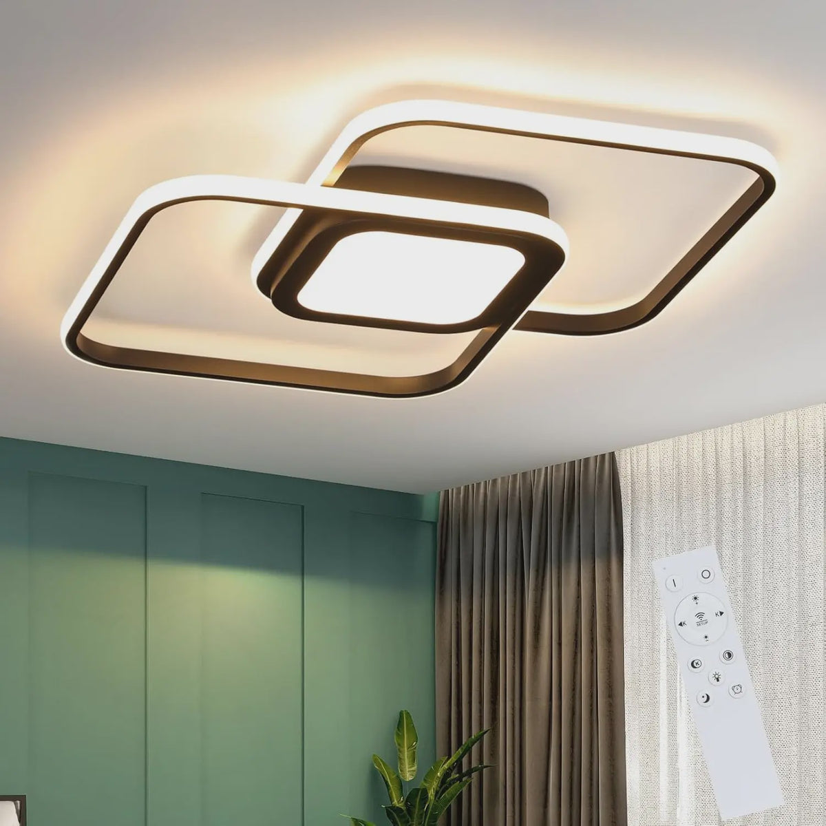 Moderne Zwarte LED Plafondlamp 48W Dimbare met Afstandsbediening & Kleurtemperatuur 3000K-6500K