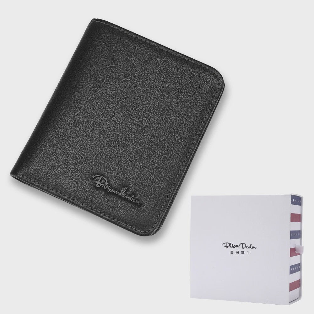 Bison Denim Heren Portemonnee - Echt Leer, Zwart, Mini Model N4429