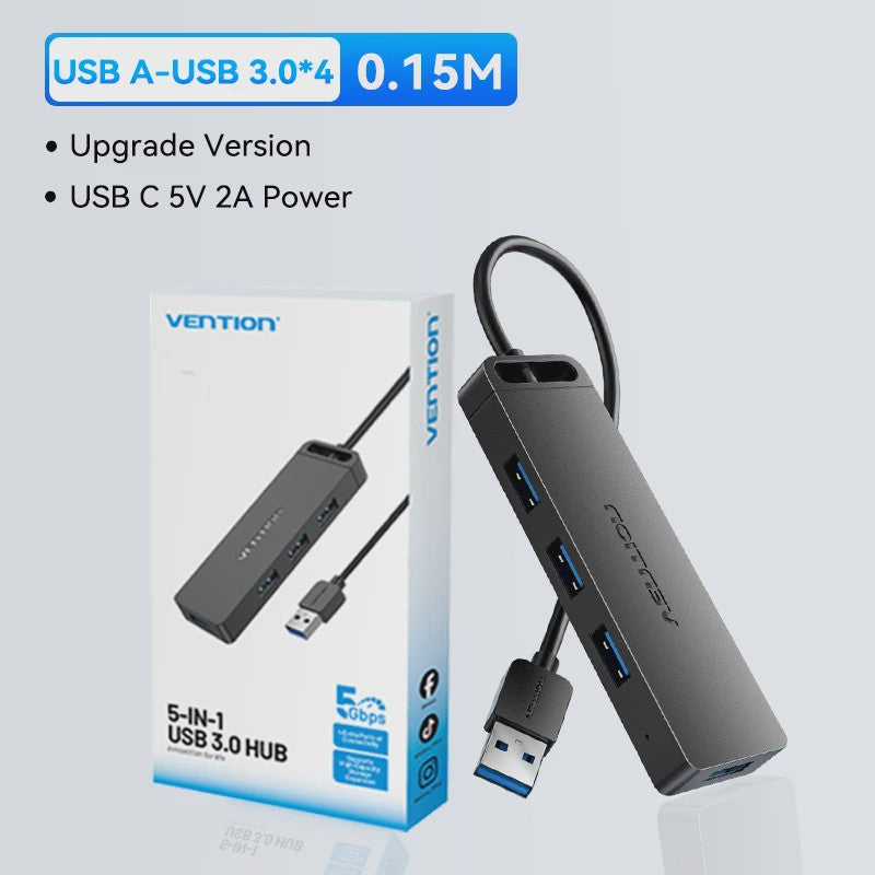 Vention USB 3.0 Hub met 4 Poorten - Hoge Snelheid & Brede Compatibiliteit