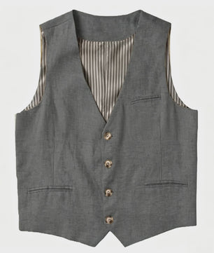 Linnen Heren Gilet - Zomer Waistcoat V-hals Single Breasted Lichtgewicht